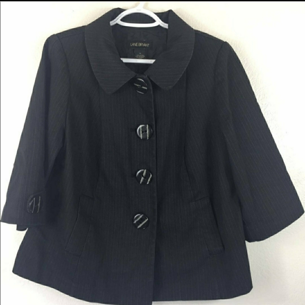 Lane Bryant Black Big Three-Button Cropped Blazer, Size 14
